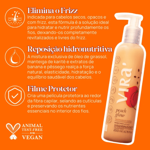 Peach Glow Mascara Condicionante Hidronutritiva 200ml - Virá Cosméticos
