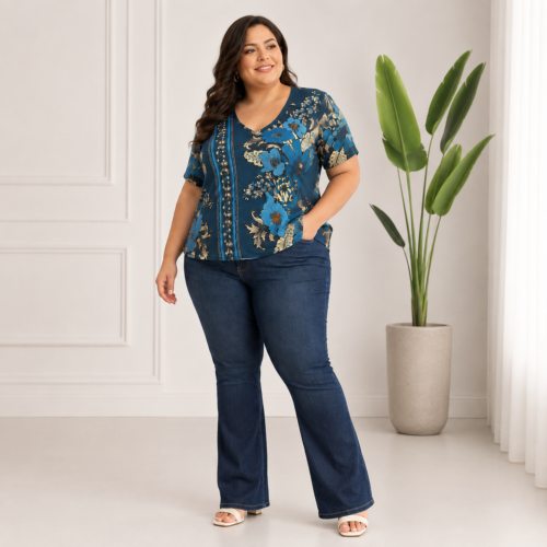 Blusa Feminina Plus Size em Algodão Estampada