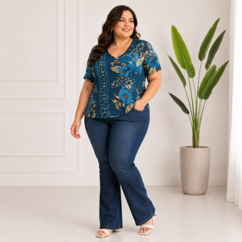 Blusa Feminina Plus Size em Algodão Estampada